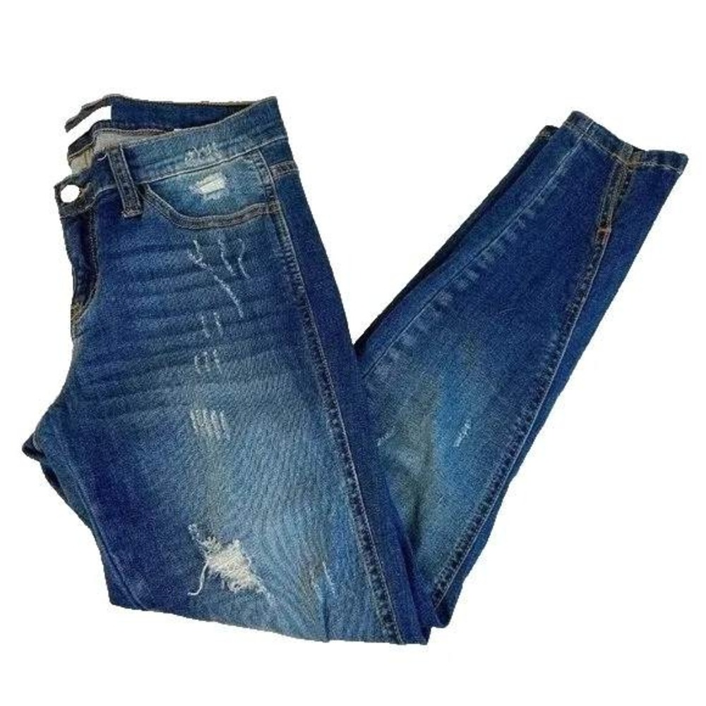KanCan Distressed Skinny Jeans Womens 25 Blue Mid Rise Medium Wash Denim Casual